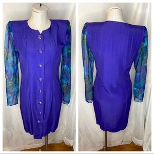 Vintage 80s 90s Sheer Sleeve Tarazzia Dress Button